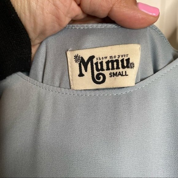 Show Me Your Mumu Caitlin Ruffle Maxi Dress in Steel Blue Chiffon Size Small - Picture 4 of 11